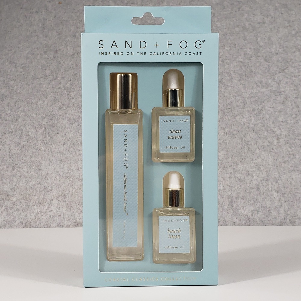Sand + Fog Coastal‎ Classics Linen Spray Diffuser Oil Set NIB Beach House Waves